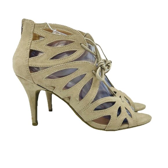 Christian Siriano Heels Womens Size 10 Tan Brown Lace Gladiator Strappy Zip Shoe - Picture 1 of 12